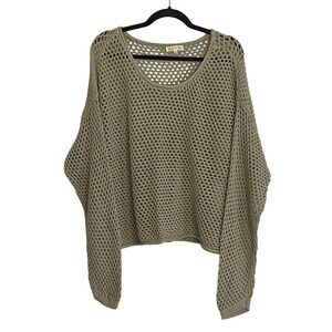 Ultra Flirt Sage Green Open Knit Sweater Plus Size 3X Crochet Pullover Boho